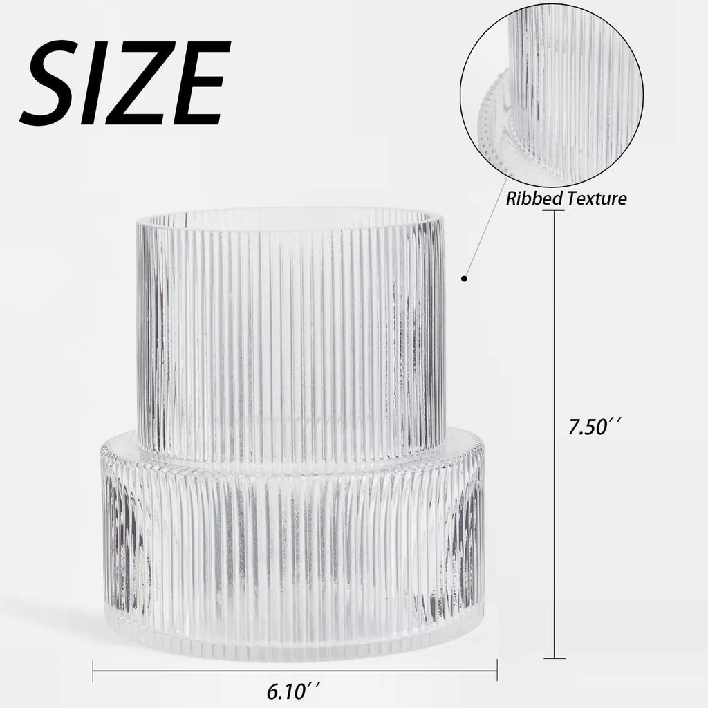 Ribbed Glass Vase, Flower Vase, Fluted Clear Vases