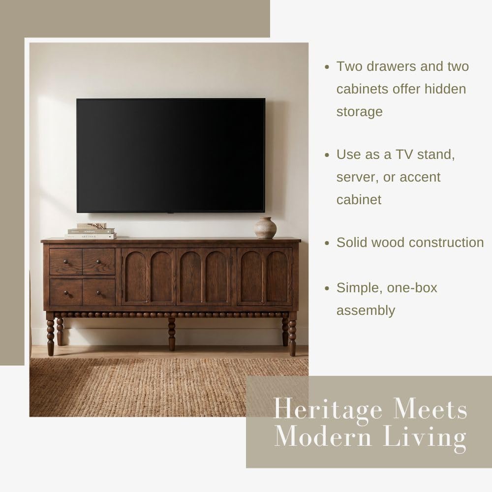 65" TV Entertainment Console, Buffet Cabinet, Cocoa Brown