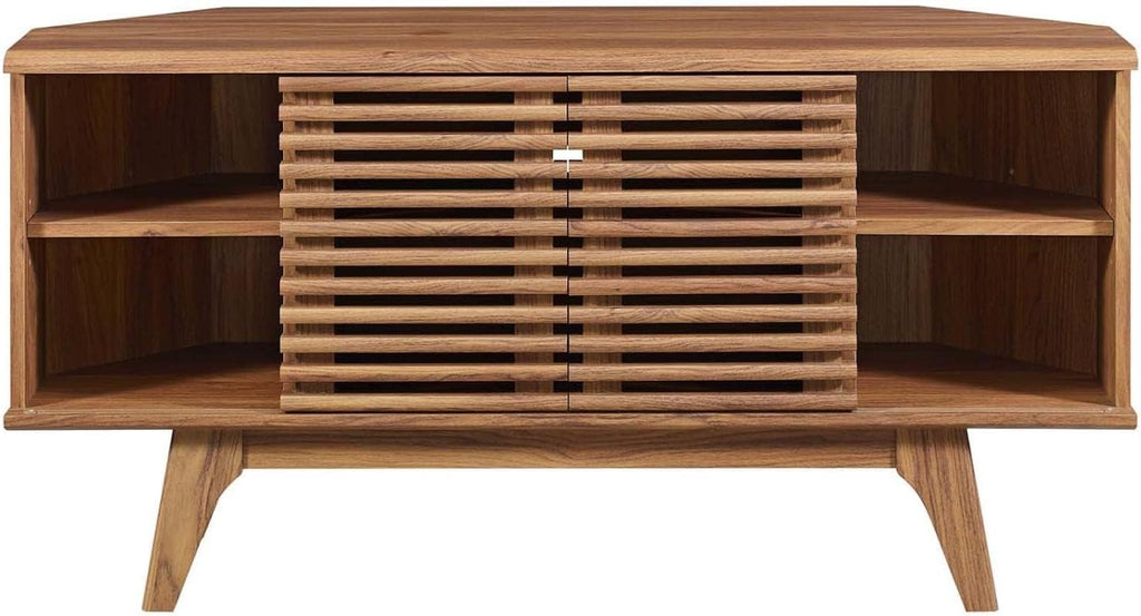 Render Mid-Century Modern Low Profile Corner Media TV Stand in Wal, 15 46 23