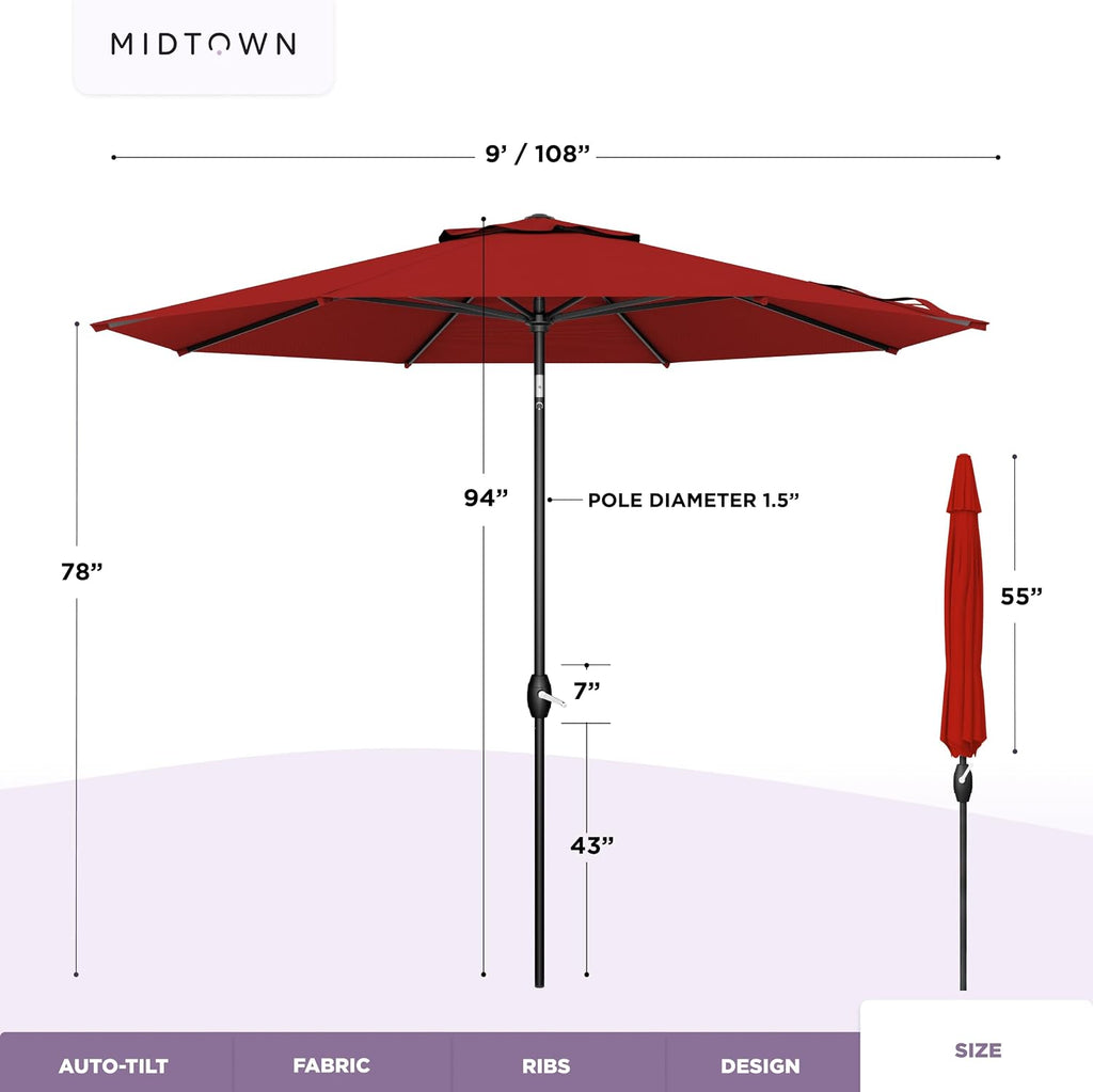 The Lean 9 Ft Patio Umbrella with Fade-Resistant Sunbrella Fabric