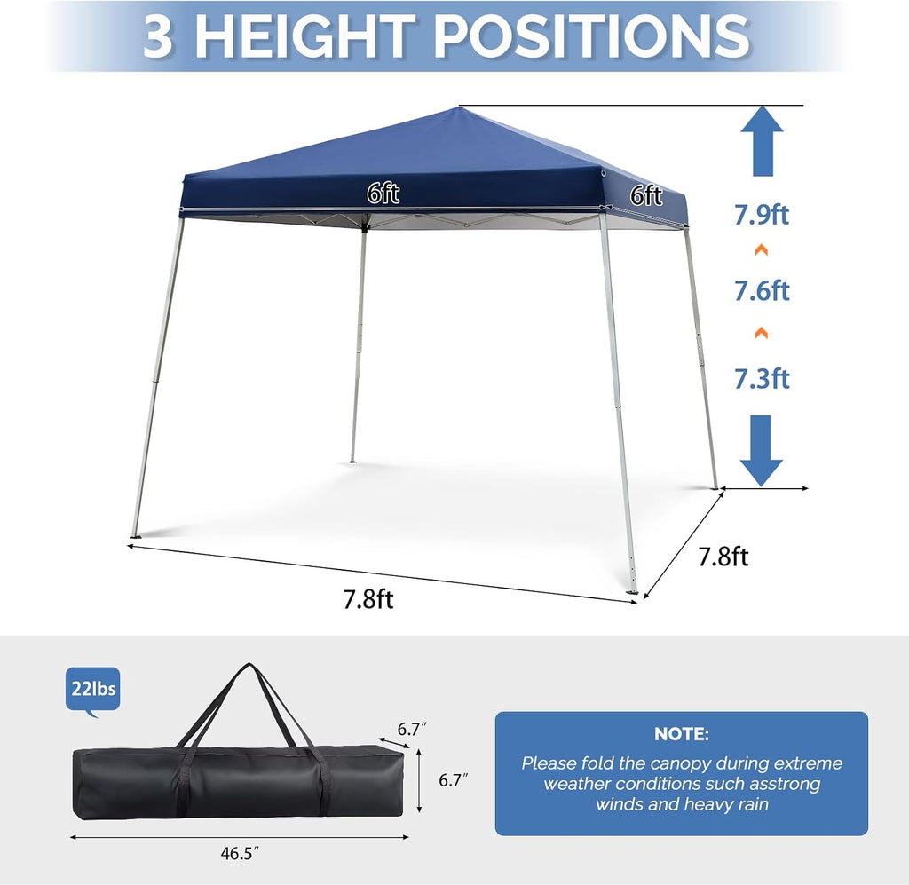 8x8 ft Pop Up Canopy Tent, Outdoor Foldable Portable Canopy Easy Up Gazebo with Carry Bag Slant Legs