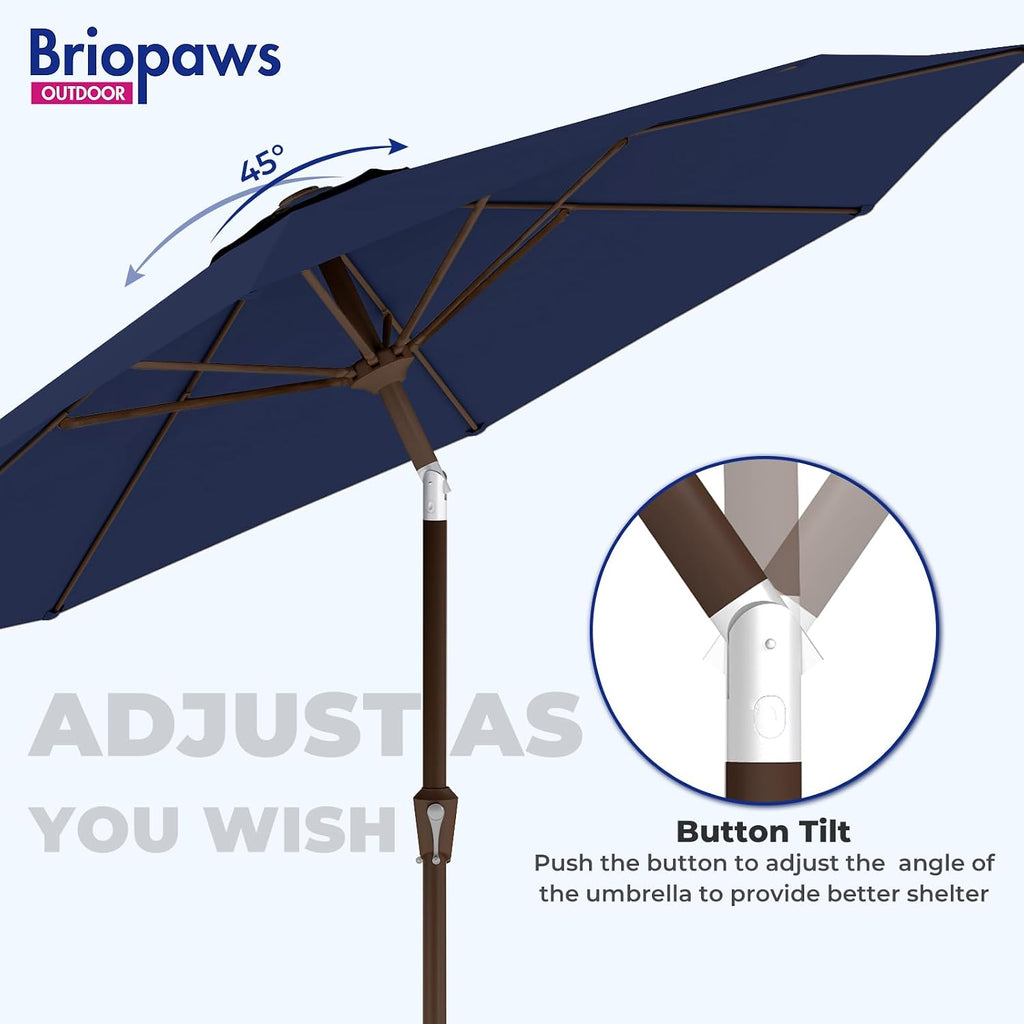 9FT-Patio-Umbrella w/Push Button Tilt & Crank | Navy Blue | Outdoor Table Umbrellas w/ 8 Fiberglass Ribs | Large Market