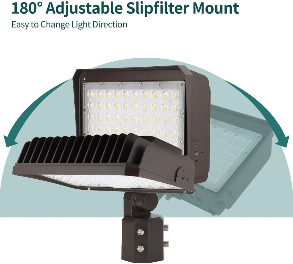 200W LED Flood Light, Dusk-to-Dawn Photocell, Slip Fitter Mount | 200W-150W-100W Adjustable, Super Bright 26000LM