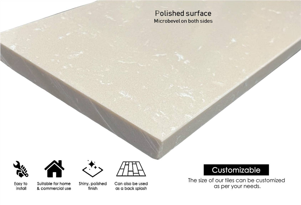 Crema Marfil Engineered Marble Door Floor Threshold Saddle Polished, for Shower Curb, Bathroom Vanity Backsplash