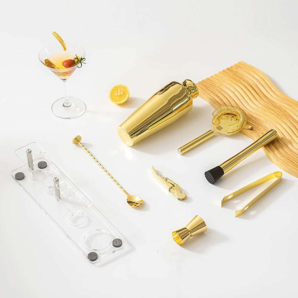 Cocktail Shaker Set with Arcylic Stand, Mixology Bartender Kit for Drink Mixing | Mixology Set with 7 Bar Set Tools - Set of 7