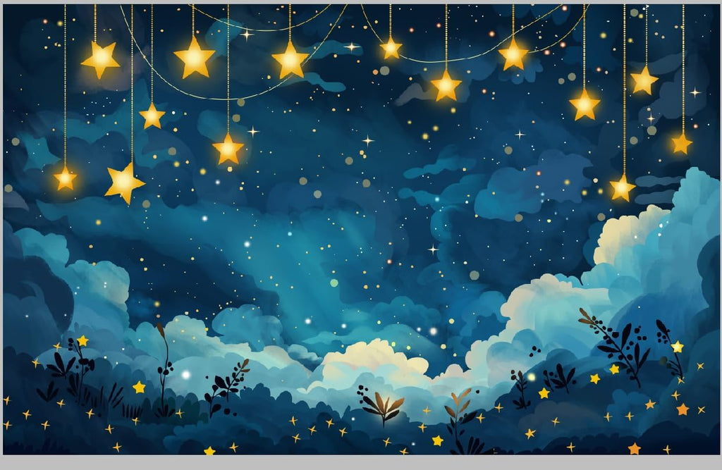 Starry Sky Peel and Stick Wallpaper Mural, Night Celestial Blue | Seamless edge-to-edge match for easy DIY. Starry