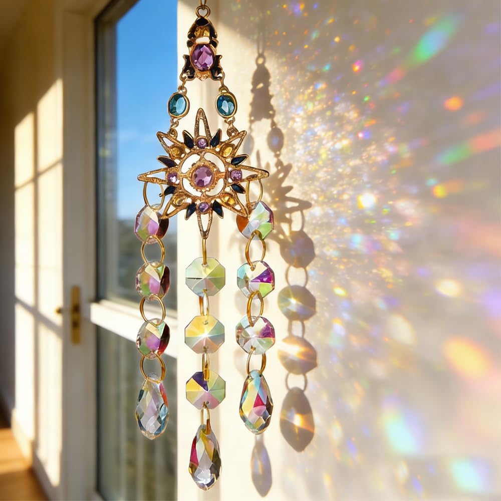 Crystal Suncatcher, Sun Catcher Crystals for Window Hanging, Crystal Wind Chimes Outdoor Indoor Decoration