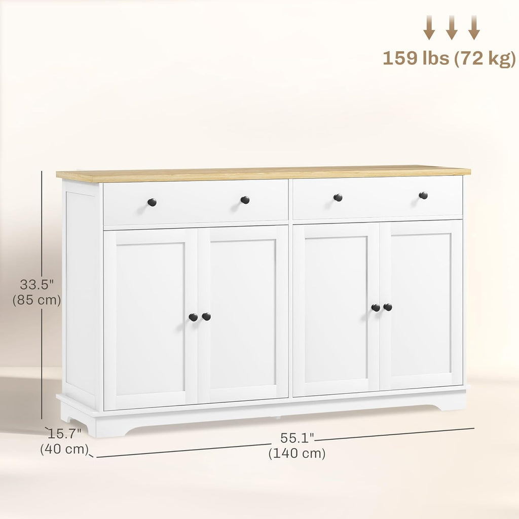 Sideboard Buffet Cabinet with Storage, 55" Modern Kitchen Cabinet with 4 Doors, 2 Drawers and 2 Adjustable Shelves