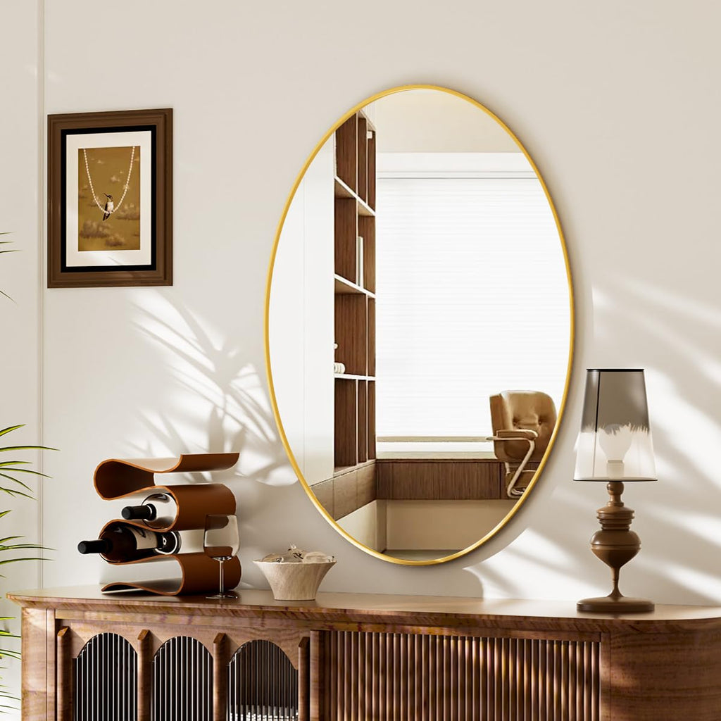 Gold Oval Bathroom Mirror, 24"x32" Oval Mirror for Wall