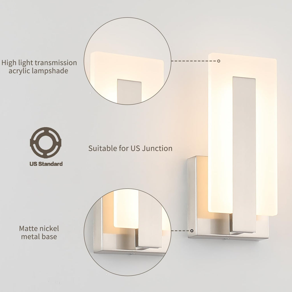 Modern LED Wall Sconce Set of 2, Hardwired 3000K Warm White Light Wall Lights, 7W Up and Down Wall Mount Light, 9.76