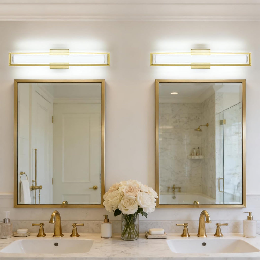 6000K Dimmable Bathroom Vanity Light, 26.2in Brushed Gold Bathroom Light Fixtures, 12W LED Bathroom Lights Over