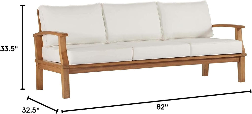 Marina Outdoor Patio Teak Sofa in Natural White
