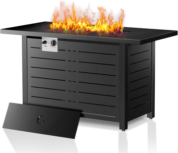 43 Inch Propane Fire Pit, 3-in-1 Multi-Use Outdoor Fire Pit Table, 50,000 BTU Steel Gas Fire Pit with Lid & Lava Rock