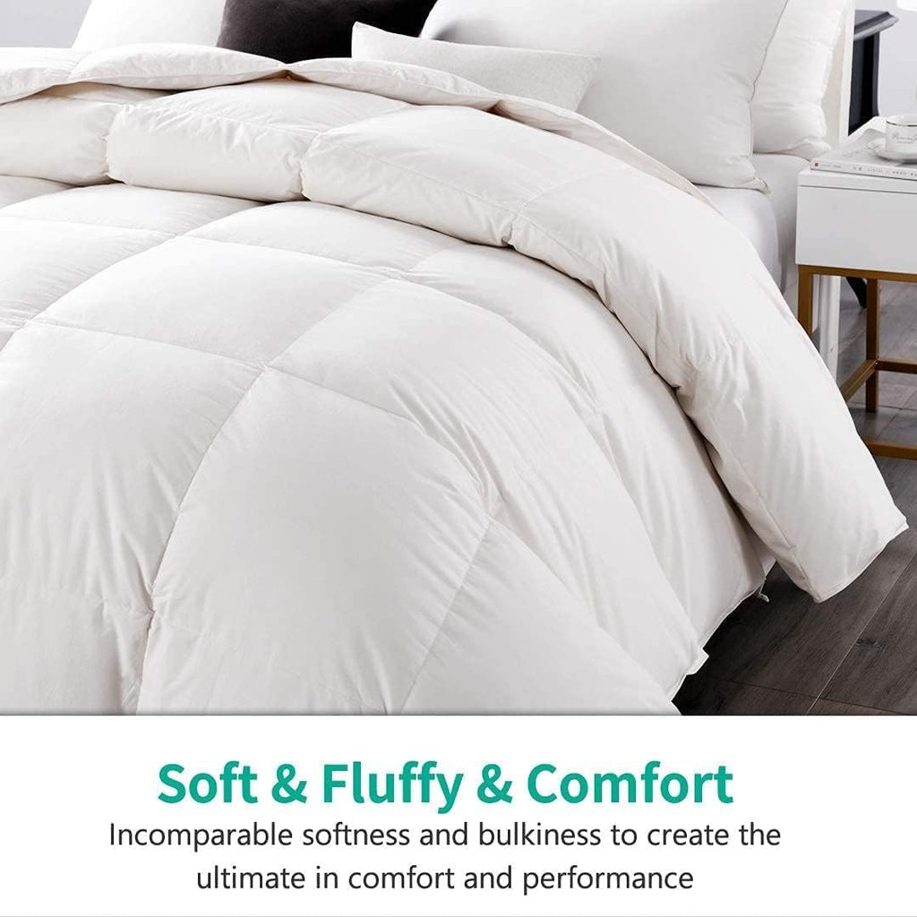 Twin Down Feather Fibers Comforter, All Seasons Duvet Insert with 100% Organic Cotton, Fluffy Fill-Power Medium Warm