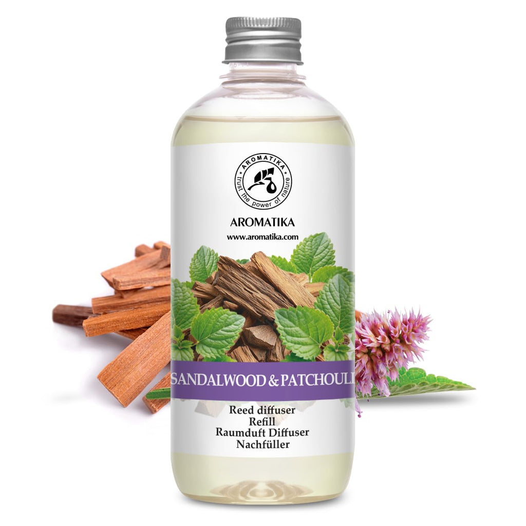 Reed Diffuser Refill Sandalwood - Patchouli 17 Fl Oz - Scented Diffuser Refill with Patchouli Essential Oil - Home