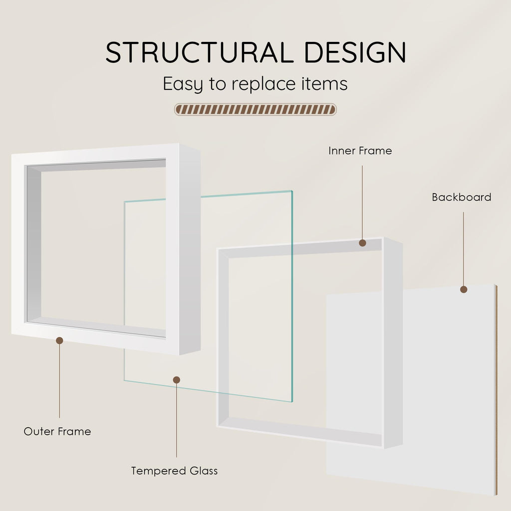 12x12 White Wooden Shadow Box Frame, Tempered Glass, 2 Pack