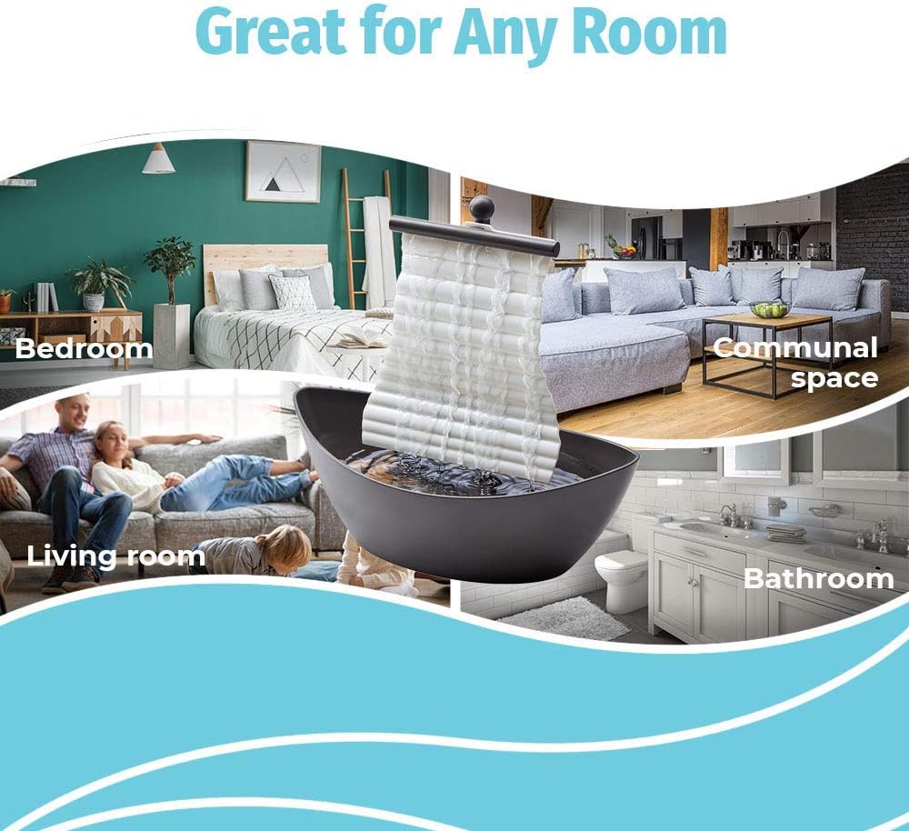 White Waters Relaxation Indoor Tabletop Fountain, Ambient LED Lighting and Natural Waterfall Sounds, Desktop, Spa