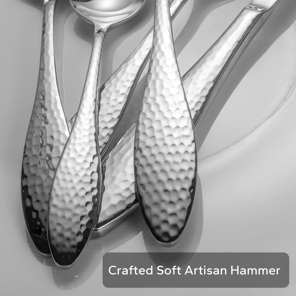 Emma 40-Piece 18/10 Silverware Set, Hammered Flatware Set, Heavy Duty Stainless Steel Cutlery Set