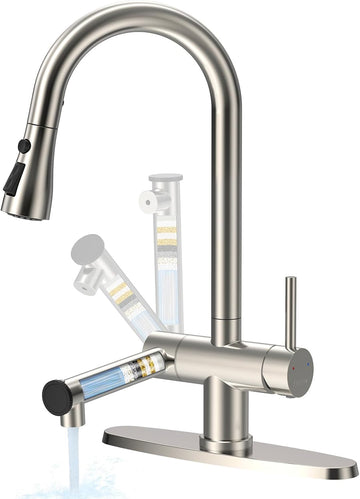 Kitchen Faucets with Filtered, Stainless Steel Filter Kitchen Faucet with Pull Down Sprayer Reduces Lead, Chlorine