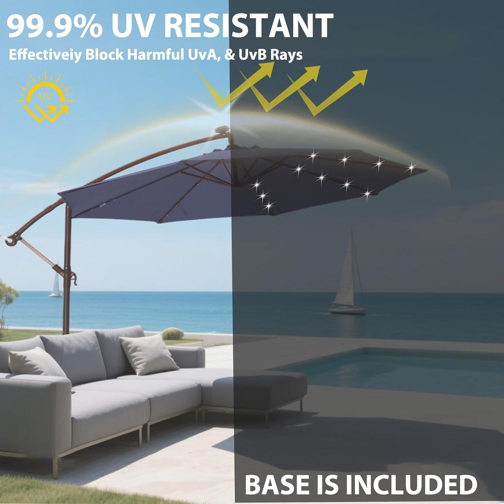 10ft Offset Solar LED Cantilever Umbrella