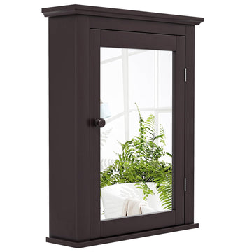 Brown Medicine Cabinet with Mirror, Wall Mounted Adjustable Storage