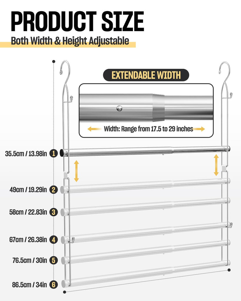 Hanging Closet Rod with Side Hooks, Adjustable Height & Width