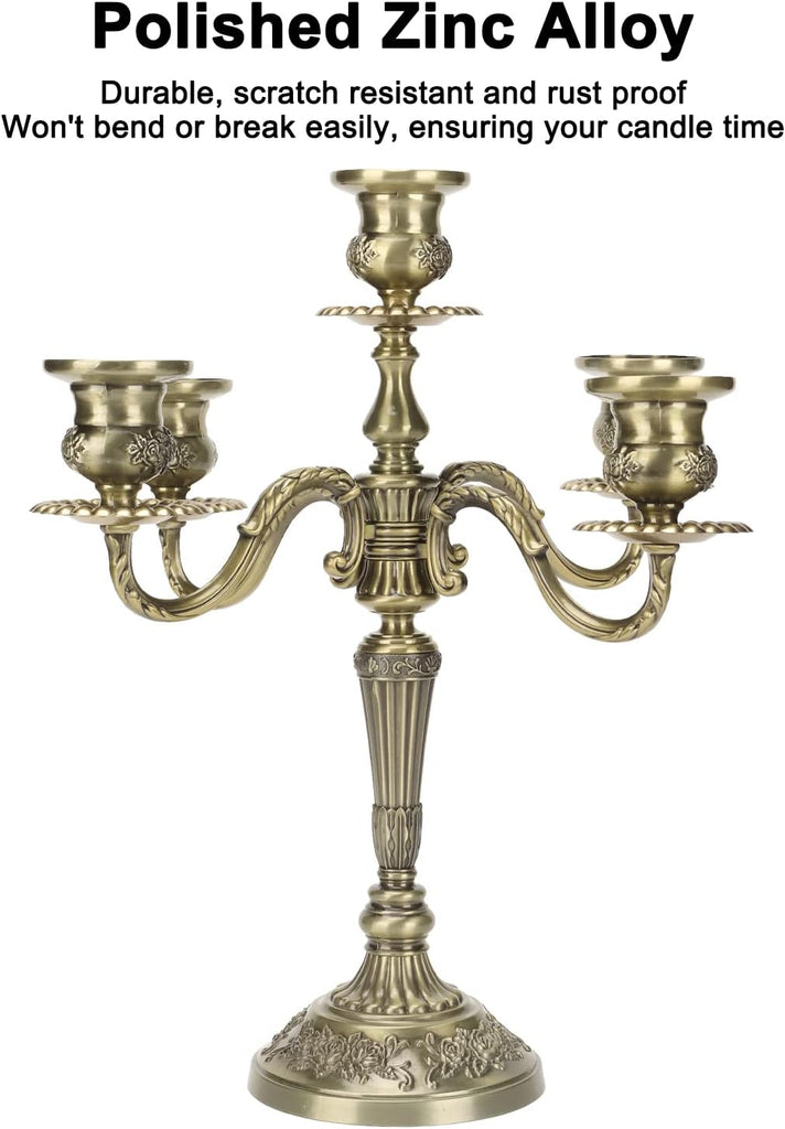 Gold Candle Holders,Metal Candelabra,5 Arms Wedding Event Candle Stand,Holiday Decorative Accessories Vintage Modern