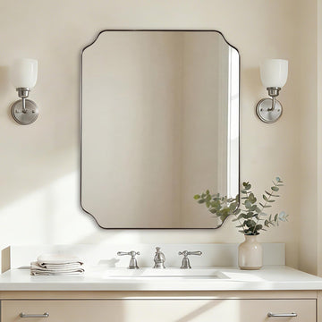 24"x30" Brushed Nickel Mirror, Silver Vanity Mirror Sink, Modern Scalloped Mirror in Rustproof Stainless Steel Thin