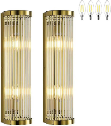 Crystal wall sconces, Crystal Sconces set of 2, Sconces wall set of 2, 2-Light Modern Brushed Titanium Gold Wall