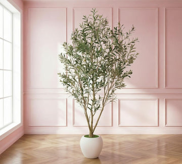 8FT Artificial Olive Tree Tall Faux Potted Plant White Planter Indoor