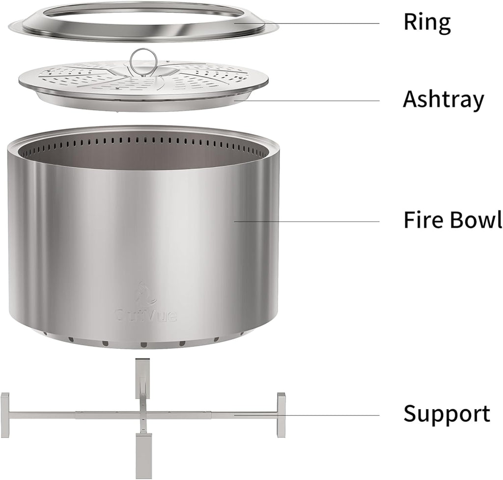 27 inch Stainless Steel Smokeless Fire Pit, Outdoor Smokeless Firepit, Wood Burning Fire Pits for Camping, Bonfire