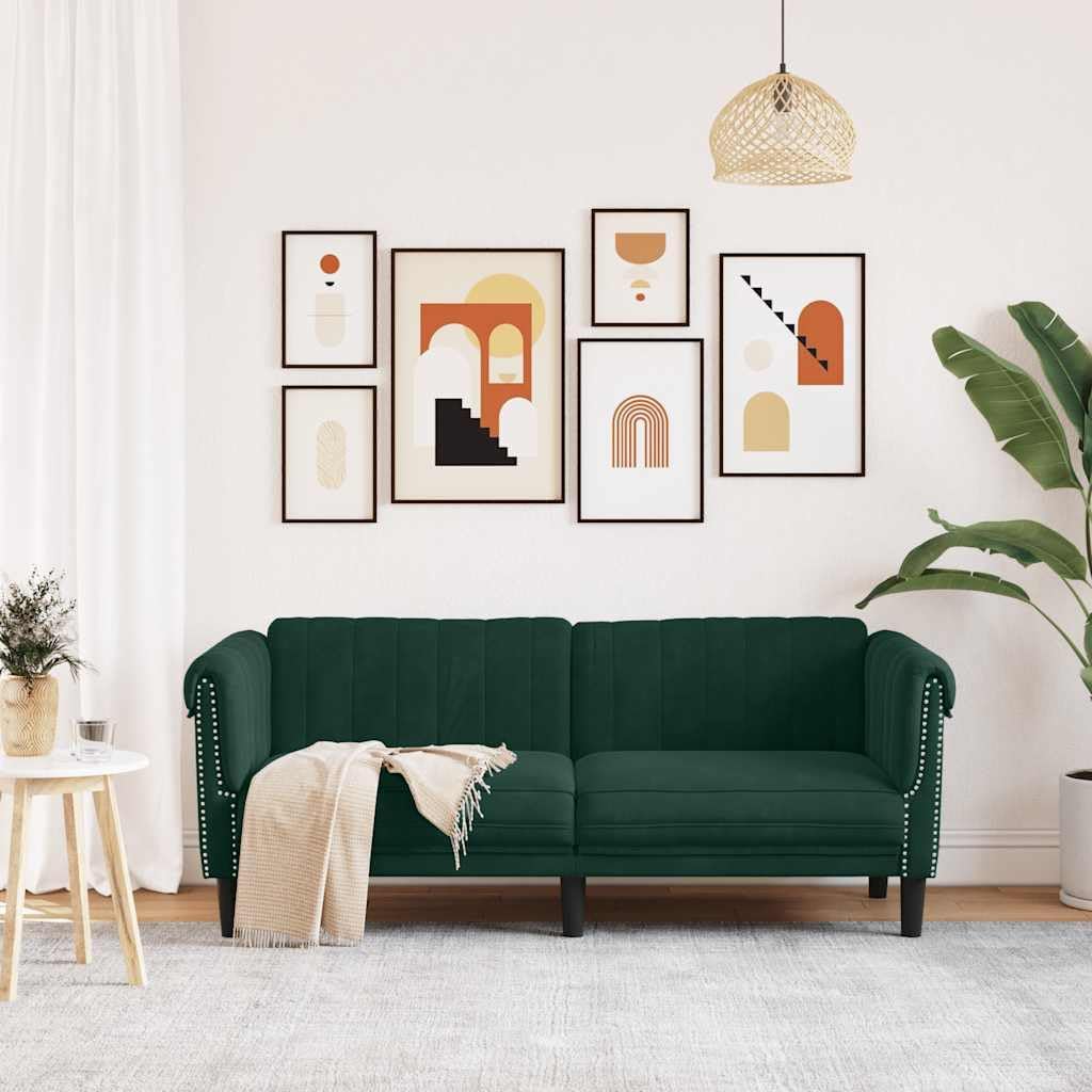 Dark Green Velvet 2-Seater Sofa with Thick Padding, Sturdy Legs, and Modern Design