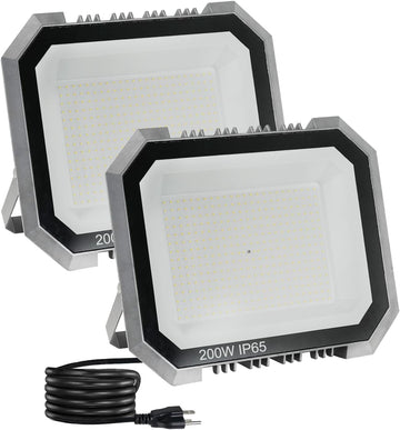 2 Pack LED Flood Lights Outdoor, 200W 20000LM Outside Work Light | Super Bright FloodLight with 5.9FT Plug, IP65