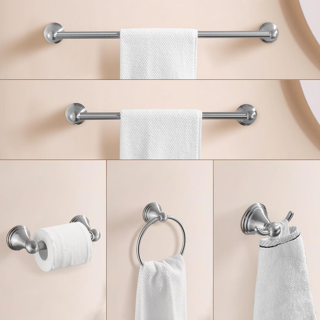 Nickel Bathroom Hardware Set, 5-Piece Bath Accessories Set Wall Mount Includes 20 in Towel Bar, 16 in Towel Bar