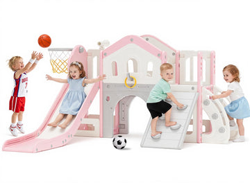 10 in 1 Toddler Slide for Toddlers 1-3 Outdoor Indoor Playset Pink