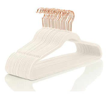 Ivory Velvet Hangers 60 Pack Non Slip Heavy Duty Rose Gold Hooks