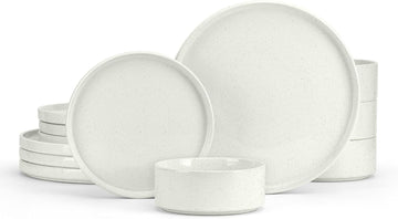 Stoneware Dinnerware Sets, 12-Piece Plates and Bowls Dish Set for 4, Kitchen Modern Dinning Dishware