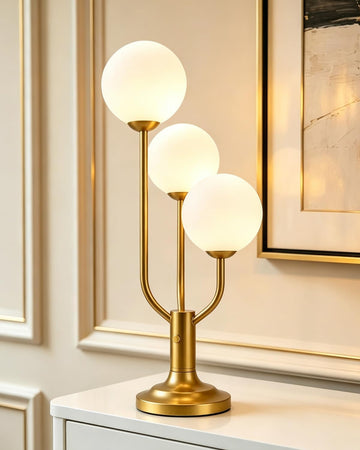 Modern Gold Globe Table Lamp Dimmable Mid Century 3-Light Desk Lamp 3000K Warmwhite Nightstand Lamp Bedside End