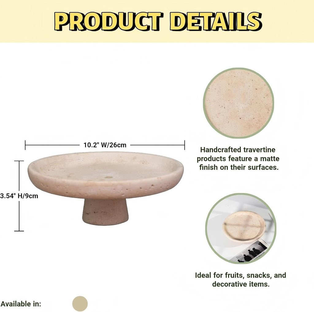 Natural Travertine Fruit Bowl Counter 10.2",Large Decorative Bowl & Travertine Bowl Pedestal Counter & Dining Table