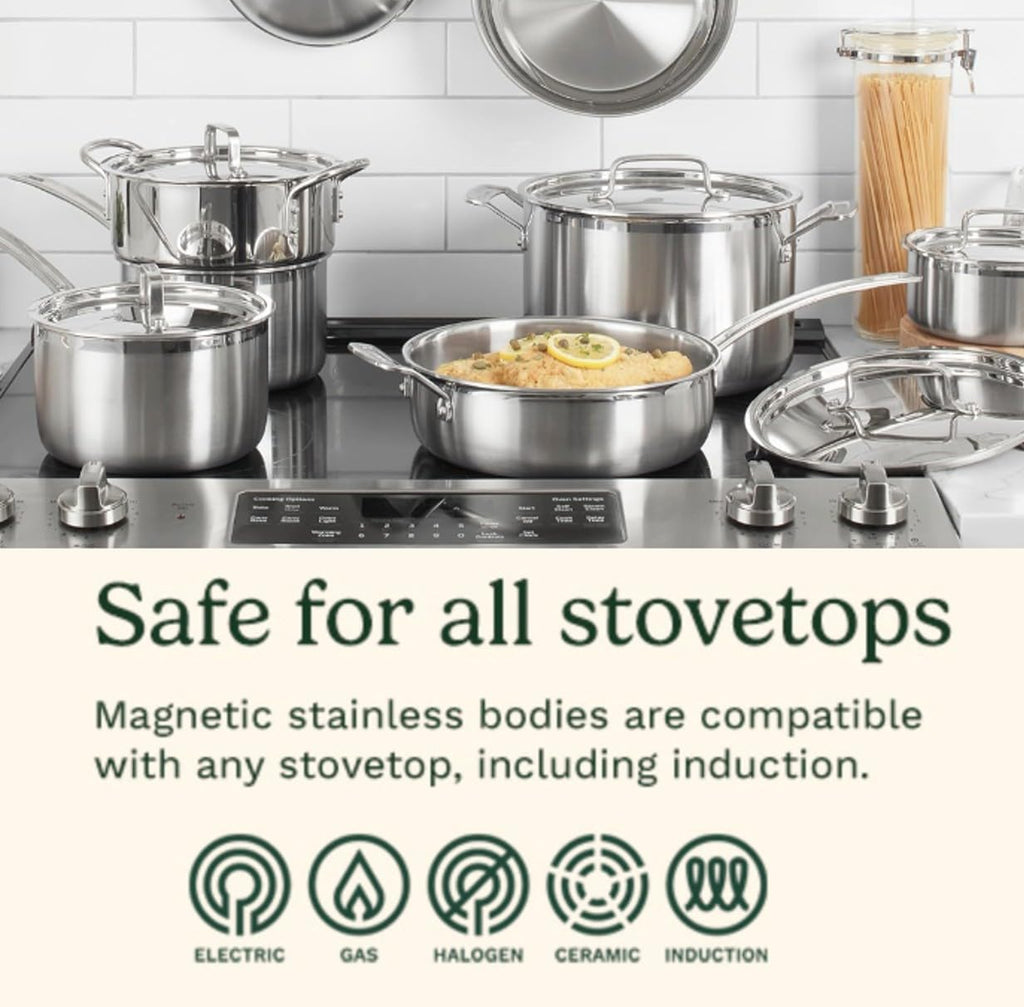 Stainless Steel Pots and Pans Set, Induction Compatible, 12 pc | 12-pc stainless steel cookware set with saucepans