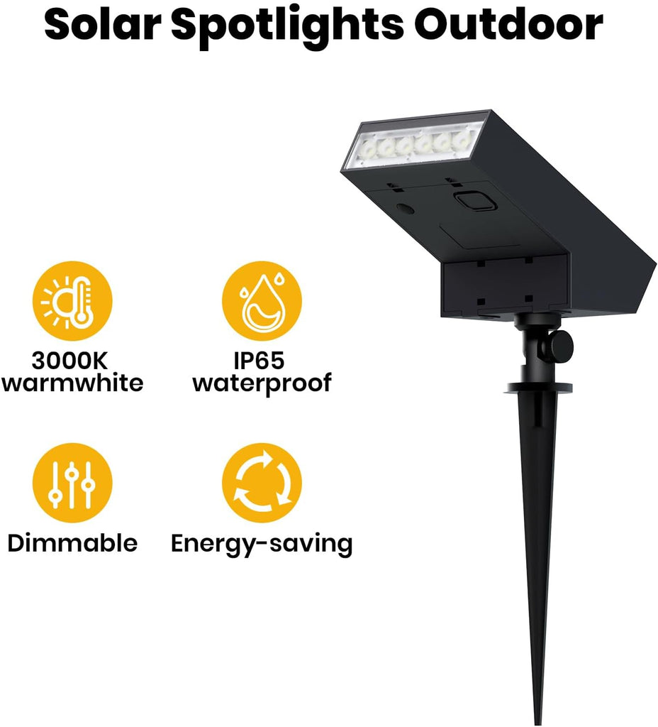Solar Spot Light Outdoor,3000K Solar Yard Light, Metal Ground Spike | 4 Working Modes, 500LM Solar Lawn Light, IP65