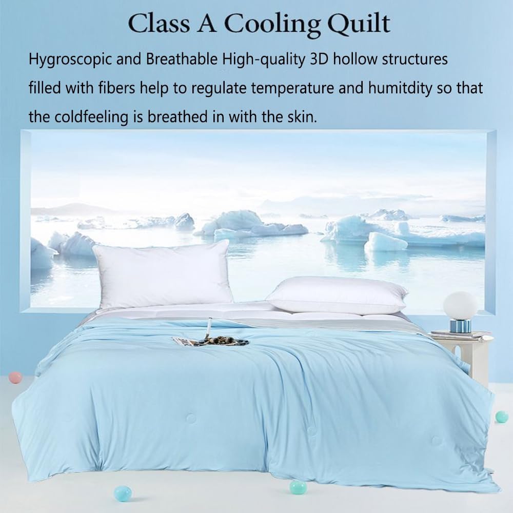 Cooling Comforter King, Cold Touch Fabric Absorbs Body Heat, Double-Sided Cool Design Soft Fluffy Cooling Blanket for