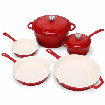 5-Piece Enameled Cast Iron Cookware Set with Lids