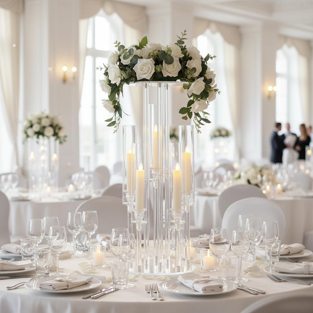 2PCS 5 Arm Candelabra,Clear Centerpiece for Table,Acrylic Centerpiece Stand,Acrylic Candle Holdertmas