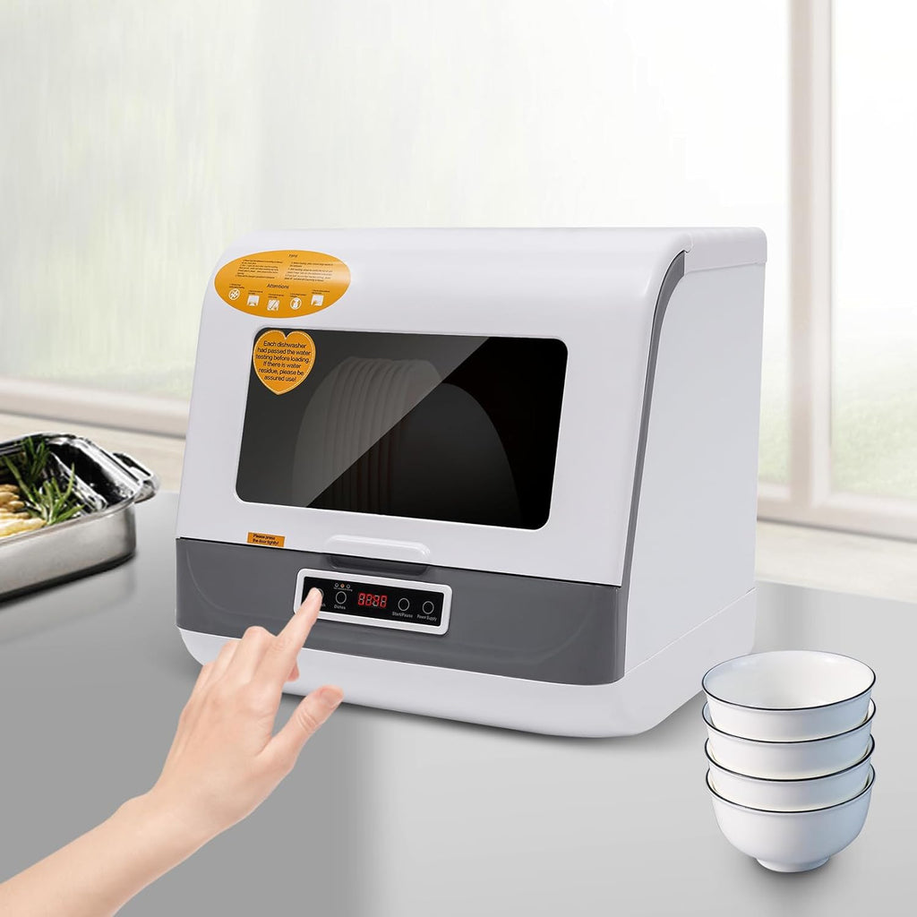 110V 800W Portable Dishwasher, Compact Dish Washing Machine Automatic Mini Dish Washing Machine Countertop Water Tank