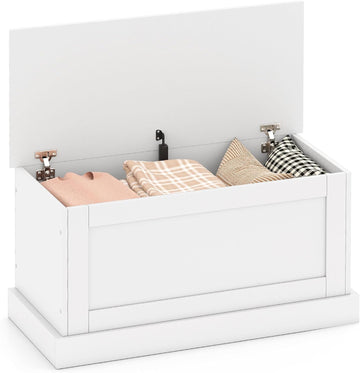 35.5-Inches Storage Chest with Safety Metal Hinges, Wooden Flip Top Tool Trunk, Hydraulic Strut, Organizer Box, Large