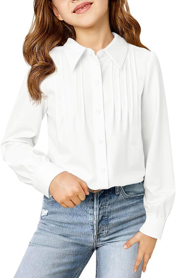 Girls Shirts Puff Long Sleeve Button Down Dress Shirt Top