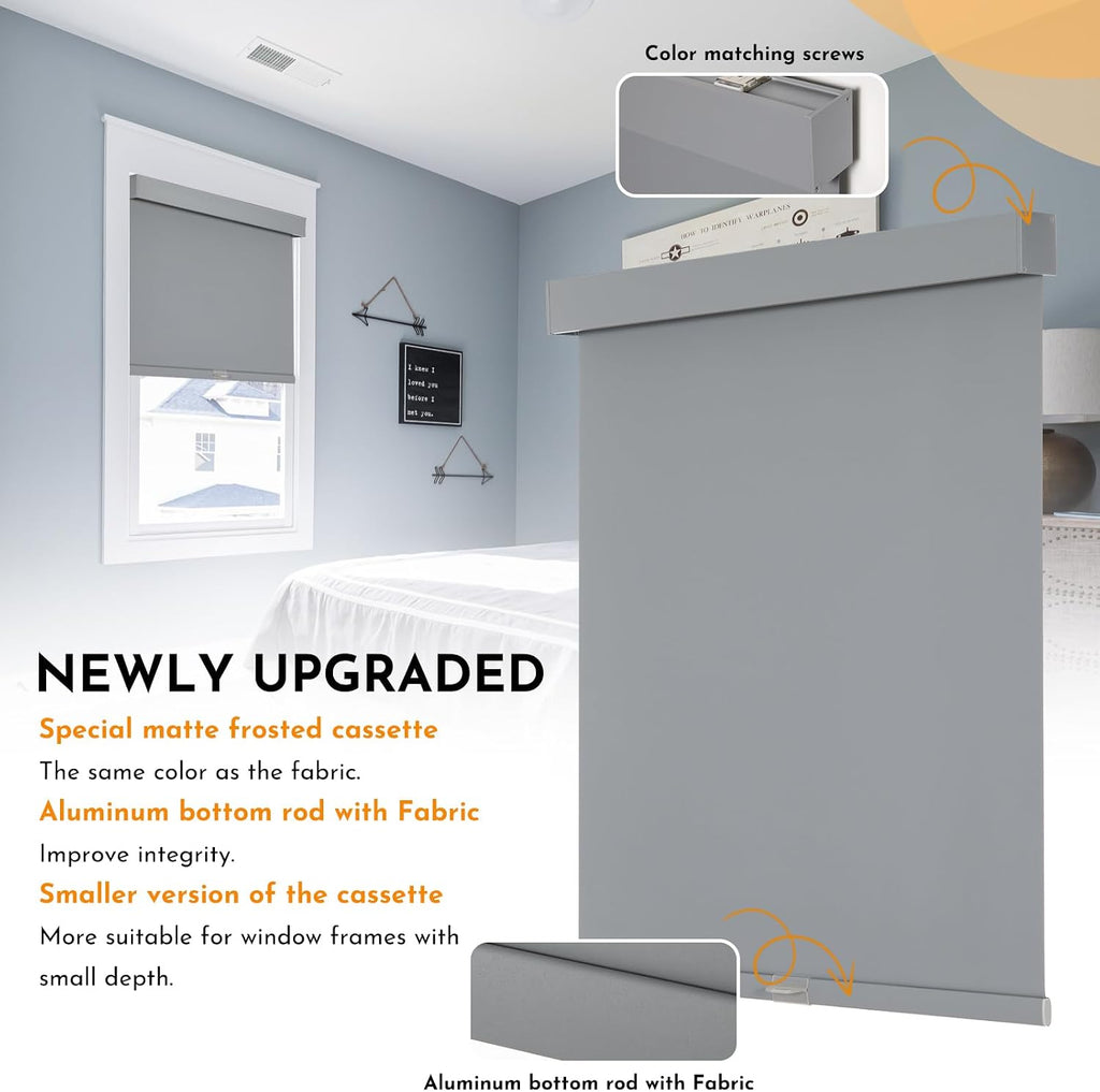Blackout Roller Blinds for Windows, Cordless Free-Stop Roller Shades with Valance, Thermal Insulated Fabric Window
