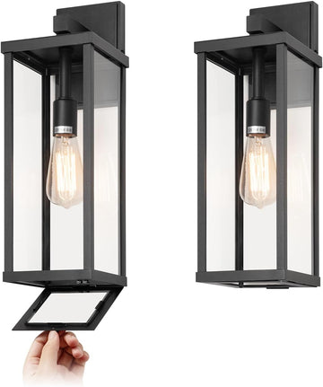 18" Classic Outdoor Wall Sconce 1 Light in Matte Black Rectangular Metal Frame and Clear Glass Shade Waterproof Porch