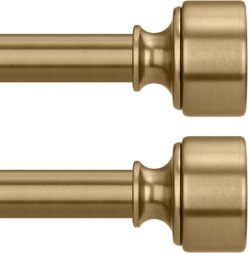 2 Pack Warm Gold Curtain Rod for Windows, Heavy Duty Brass Curtain Rod, 1" Diameter Adjustable Gold